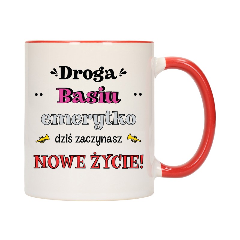 KUBEK KUBKI CZERWONY ŚRODEK UCHO DLA EMERYTKI EMERYTURA PREZENT W614