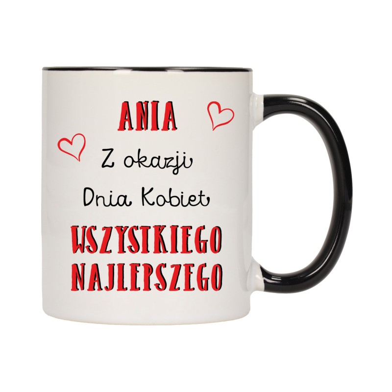 KUBEK KUBKI CZARNY ŚRODEK UCHO DZIEŃ KOBIET 8 MARCA PREZENT W372