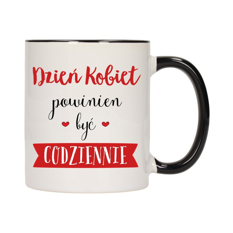 KUBEK KUBKI CZARNY ŚRODEK UCHO DZIEŃ KOBIET 8 MARCA PREZENT W373