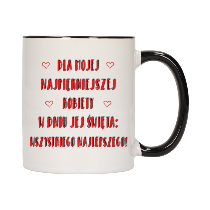 KUBEK KUBKI CZARNY ŚRODEK UCHO DZIEŃ KOBIET 8 MARCA PREZENT W374