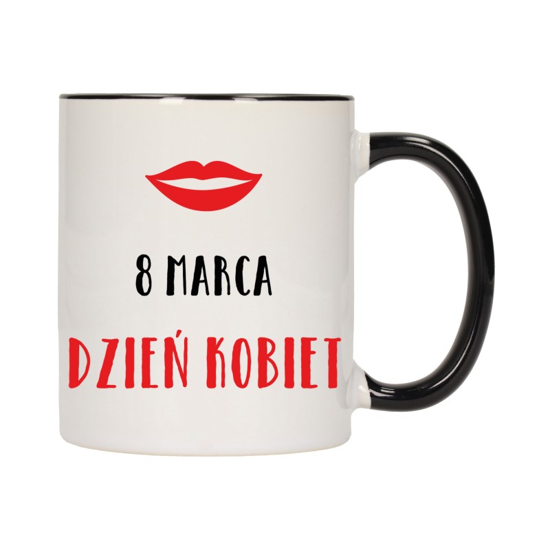 KUBEK KUBKI CZARNY ŚRODEK UCHO DZIEŃ KOBIET 8 MARCA PREZENT W379