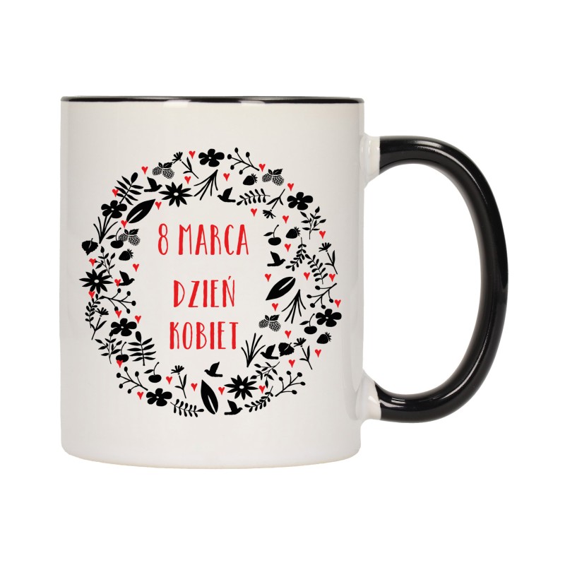 KUBEK KUBKI CZARNY ŚRODEK UCHO DZIEŃ KOBIET 8 MARCA PREZENT W380