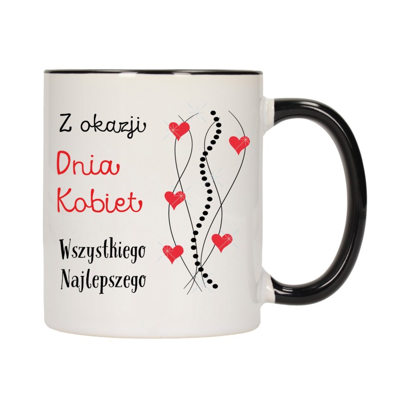 KUBEK KUBKI CZARNY ŚRODEK UCHO DZIEŃ KOBIET 8 MARCA PREZENT W381