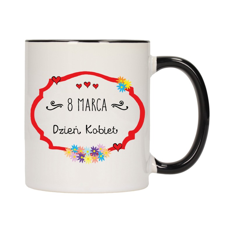 KUBEK KUBKI CZARNY ŚRODEK UCHO DZIEŃ KOBIET 8 MARCA PREZENT W376