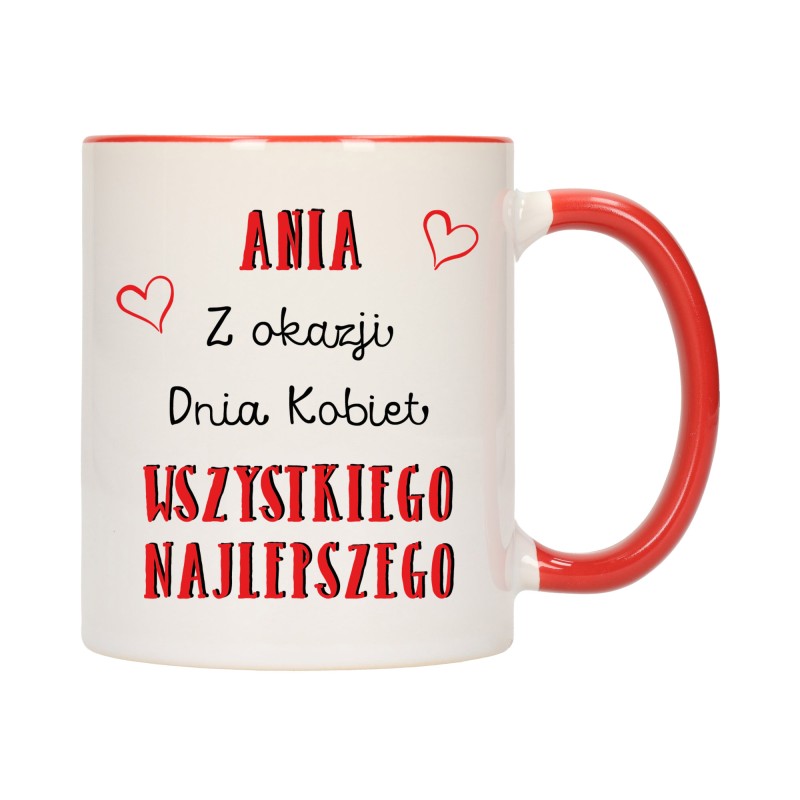 KUBEK KUBKI CZERWONY ŚRODEK UCHO DZIEŃ KOBIET 8 MARCA PREZENT W372