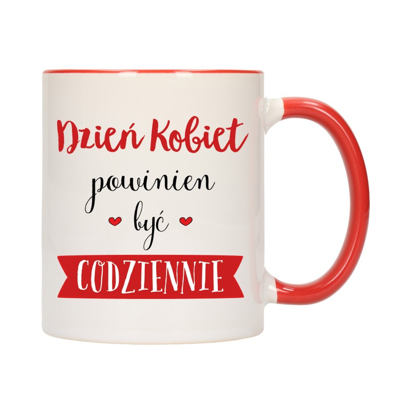 KUBEK KUBKI CZERWONY ŚRODEK UCHO DZIEŃ KOBIET 8 MARCA PREZENT W373