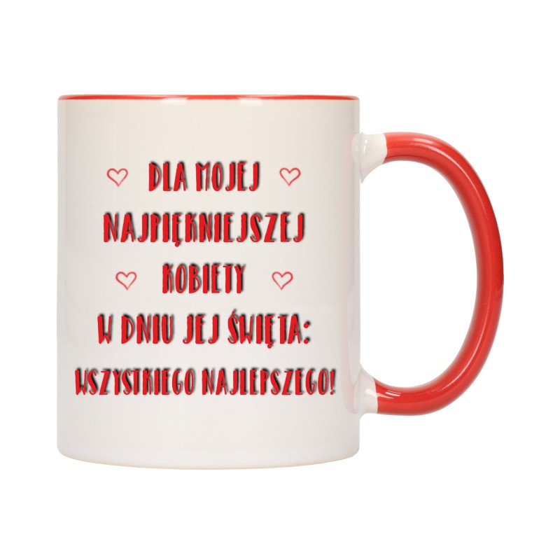 KUBEK KUBKI CZERWONY ŚRODEK UCHO DZIEŃ KOBIET 8 MARCA PREZENT W374