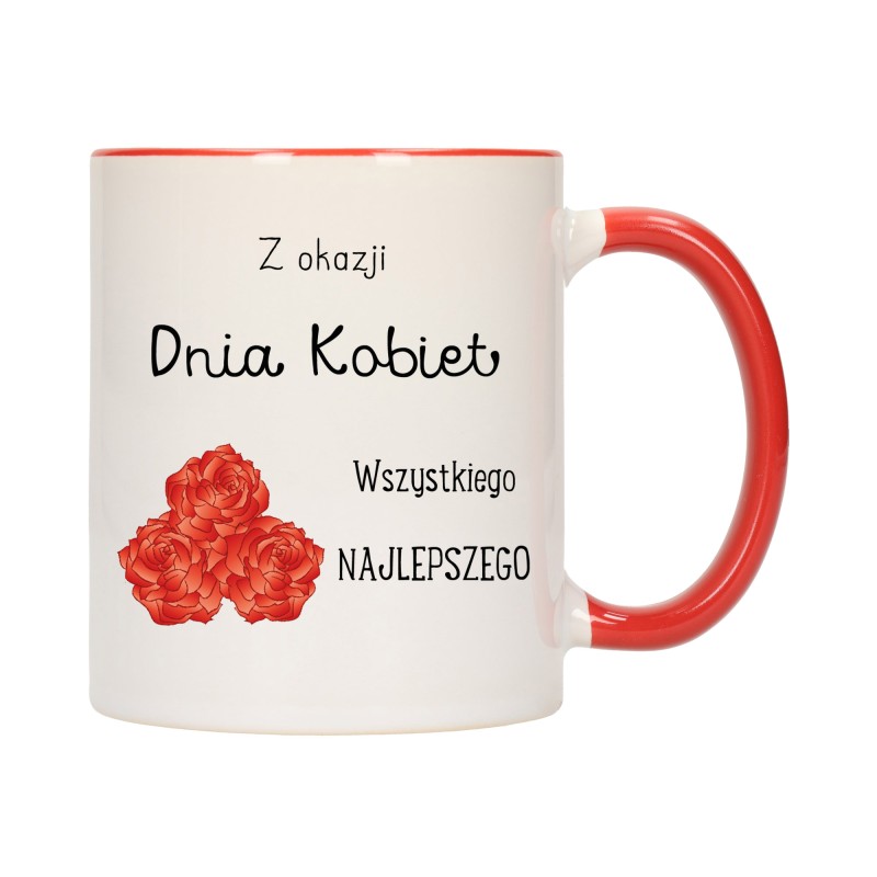 KUBEK KUBKI CZERWONY ŚRODEK UCHO DZIEŃ KOBIET 8 MARCA PREZENT W378