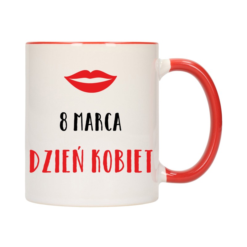 KUBEK KUBKI CZERWONY ŚRODEK UCHO DZIEŃ KOBIET 8 MARCA PREZENT W379