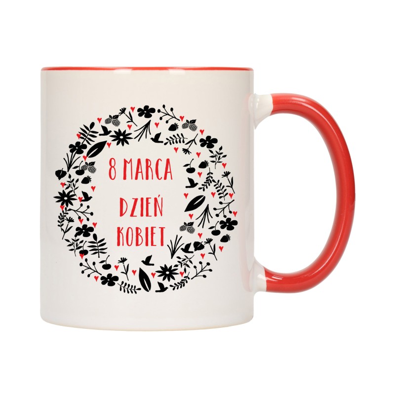 KUBEK KUBKI CZERWONY ŚRODEK UCHO DZIEŃ KOBIET 8 MARCA PREZENT W380