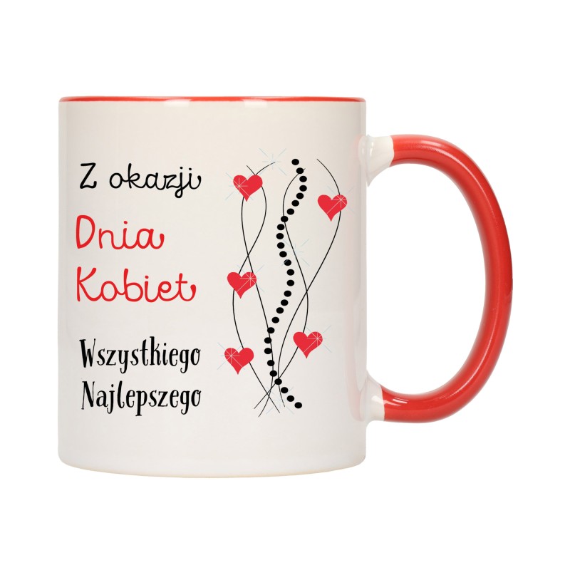 KUBEK KUBKI CZERWONY ŚRODEK UCHO DZIEŃ KOBIET 8 MARCA PREZENT W381