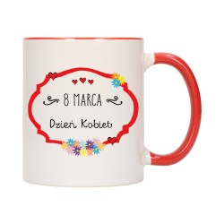 KUBEK KUBKI CZERWONY ŚRODEK UCHO DZIEŃ KOBIET 8 MARCA PREZENT W376