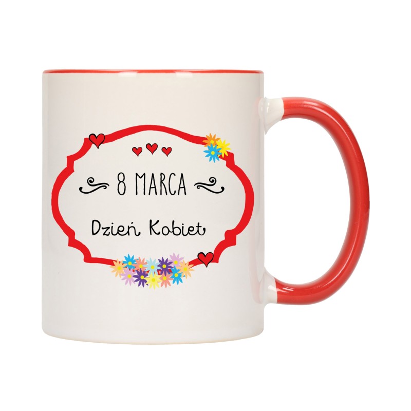KUBEK KUBKI CZERWONY ŚRODEK UCHO DZIEŃ KOBIET 8 MARCA PREZENT W376