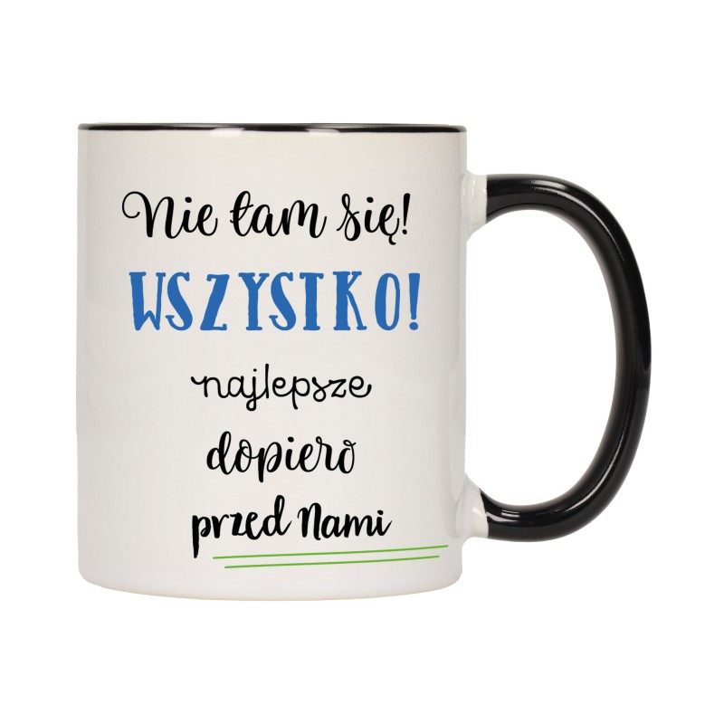 KUBEK KUBKI CZARNY ŚRODEK UCHO NAPIS MOTYWUJĄCY MOTYWACJA PREZENT W548