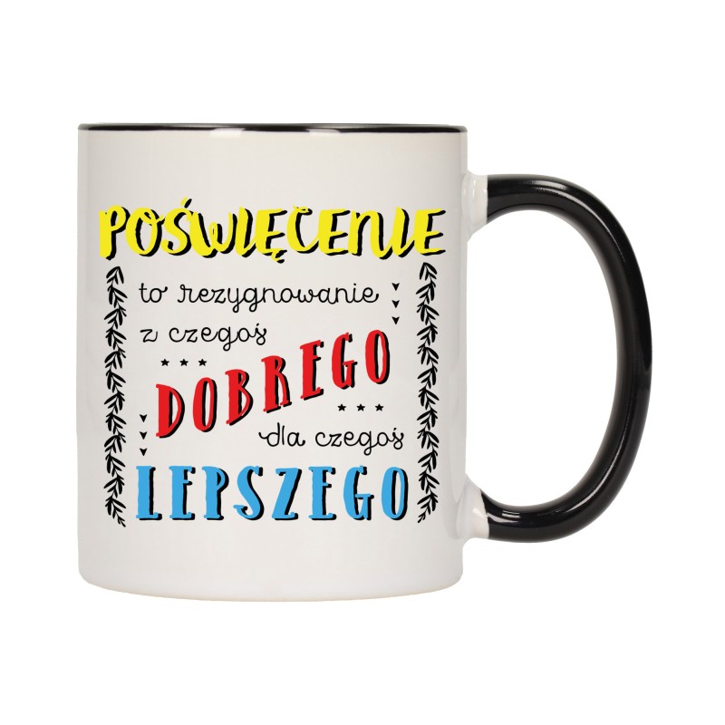 KUBEK KUBKI CZARNY ŚRODEK UCHO NAPIS MOTYWUJĄCY MOTYWACJA PREZENT W454