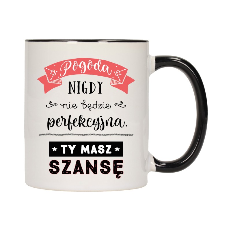 KUBEK KUBKI CZARNY ŚRODEK UCHO NAPIS MOTYWUJĄCY MOTYWACJA PREZENT W398