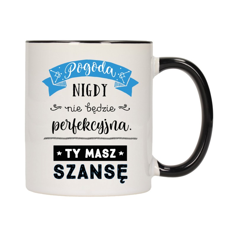 KUBEK KUBKI CZARNY ŚRODEK UCHO NAPIS MOTYWUJĄCY MOTYWACJA PREZENT W397