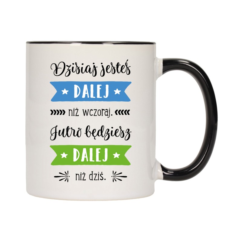 KUBEK KUBKI CZARNY ŚRODEK UCHO NAPIS MOTYWUJĄCY MOTYWACJA PREZENT W395