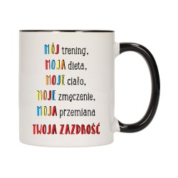 KUBEK KUBKI CZARNY ŚRODEK UCHO NAPIS MOTYWUJĄCY MOTYWACJA PREZENT W390