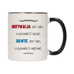 KUBEK KUBKI CZARNY ŚRODEK UCHO NAPIS MOTYWUJĄCY MOTYWACJA PREZENT W389