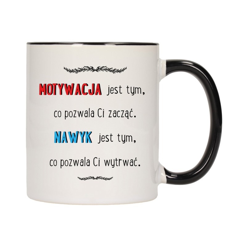 KUBEK KUBKI CZARNY ŚRODEK UCHO NAPIS MOTYWUJĄCY MOTYWACJA PREZENT W389