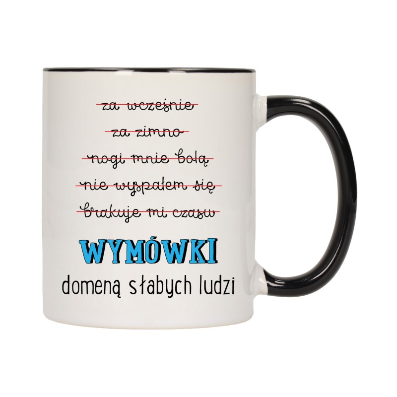 KUBEK KUBKI CZARNY ŚRODEK UCHO NAPIS MOTYWUJĄCY MOTYWACJA PREZENT W388