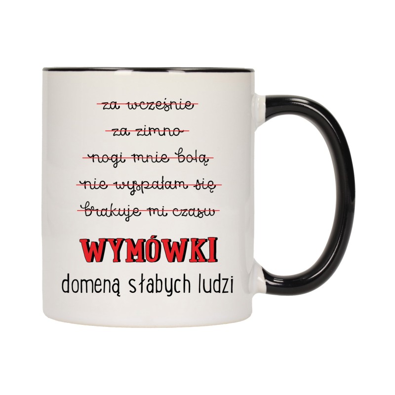 KUBEK KUBKI CZARNY ŚRODEK UCHO NAPIS MOTYWUJĄCY MOTYWACJA PREZENT W387