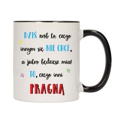 KUBEK KUBKI CZARNY ŚRODEK UCHO NAPIS MOTYWUJĄCY MOTYWACJA PREZENT W386