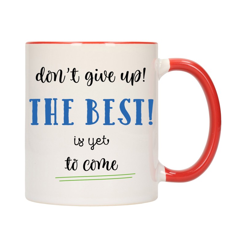 KUBEK KUBKI CZERWONY ŚRODEK UCHO NAPIS MOTYWUJĄCY MOTYWACJA PREZENT W549