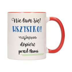 KUBEK KUBKI CZERWONY ŚRODEK UCHO NAPIS MOTYWUJĄCY MOTYWACJA PREZENT W548