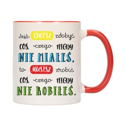 KUBEK KUBKI CZERWONY ŚRODEK UCHO NAPIS MOTYWUJĄCY MOTYWACJA PREZENT W456
