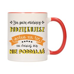 KUBEK KUBKI CZERWONY ŚRODEK UCHO NAPIS MOTYWUJĄCY MOTYWACJA PREZENT W455
