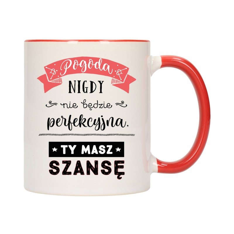 KUBEK KUBKI CZERWONY ŚRODEK UCHO NAPIS MOTYWUJĄCY MOTYWACJA PREZENT W398