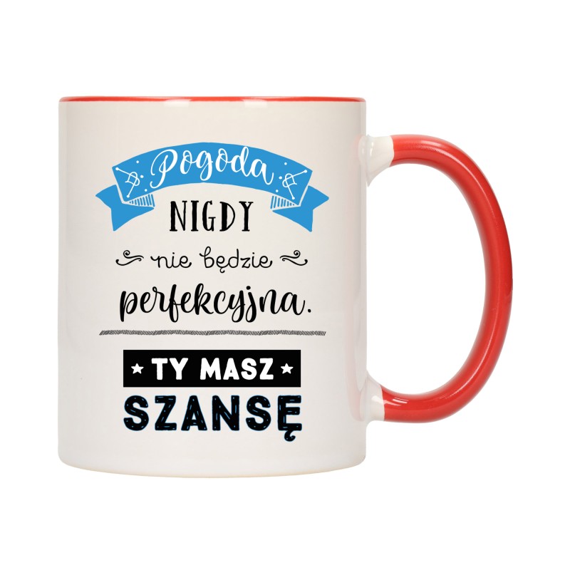 KUBEK KUBKI CZERWONY ŚRODEK UCHO NAPIS MOTYWUJĄCY MOTYWACJA PREZENT W397