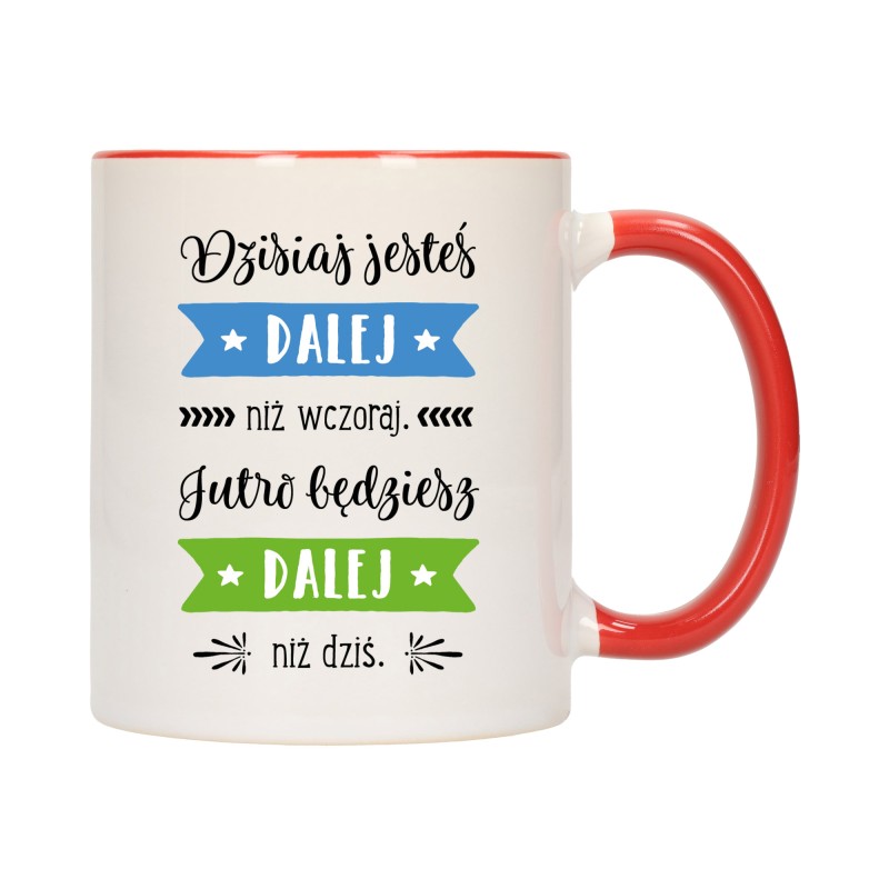 KUBEK KUBKI CZERWONY ŚRODEK UCHO NAPIS MOTYWUJĄCY MOTYWACJA PREZENT W395