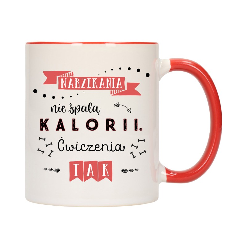 KUBEK KUBKI CZERWONY ŚRODEK UCHO NAPIS MOTYWUJĄCY MOTYWACJA PREZENT W393