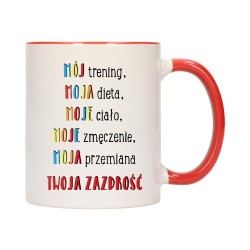 KUBEK KUBKI CZERWONY ŚRODEK UCHO NAPIS MOTYWUJĄCY MOTYWACJA PREZENT W390