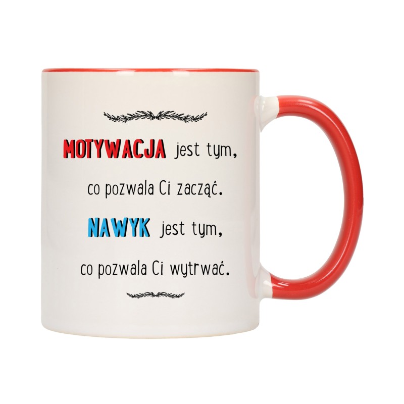 KUBEK KUBKI CZERWONY ŚRODEK UCHO NAPIS MOTYWUJĄCY MOTYWACJA PREZENT W389