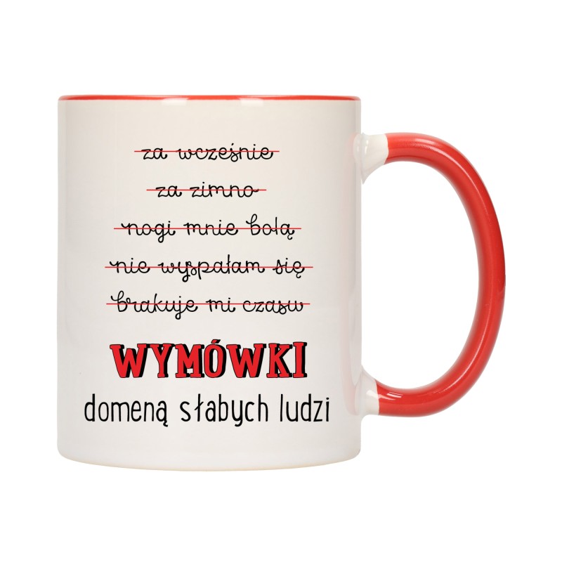 KUBEK KUBKI CZERWONY ŚRODEK UCHO NAPIS MOTYWUJĄCY MOTYWACJA PREZENT W387