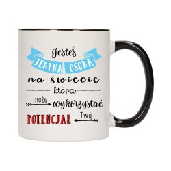 KUBEK KUBKI CZARNY ŚRODEK I UCHO NAPIS MOTYWUJĄCY MOTYWACJA PREZENT W453