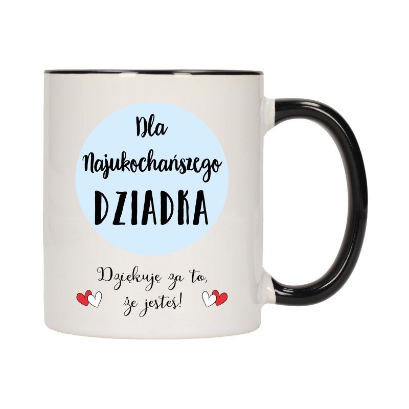 KUBEK KUBKI CZARNY ŚRODEK UCHO DLA DZIEŃ BABCI DZIADKA PREZENT W347