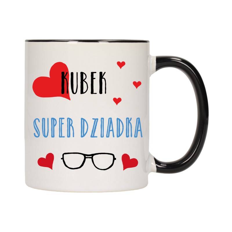 KUBEK KUBKI CZARNY ŚRODEK UCHO DLA DZIEŃ BABCI DZIADKA PREZENT W348