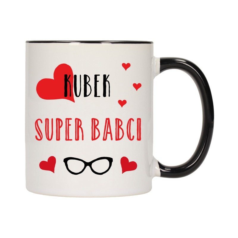 KUBEK KUBKI CZARNY ŚRODEK UCHO DLA DZIEŃ BABCI DZIADKA PREZENT W338