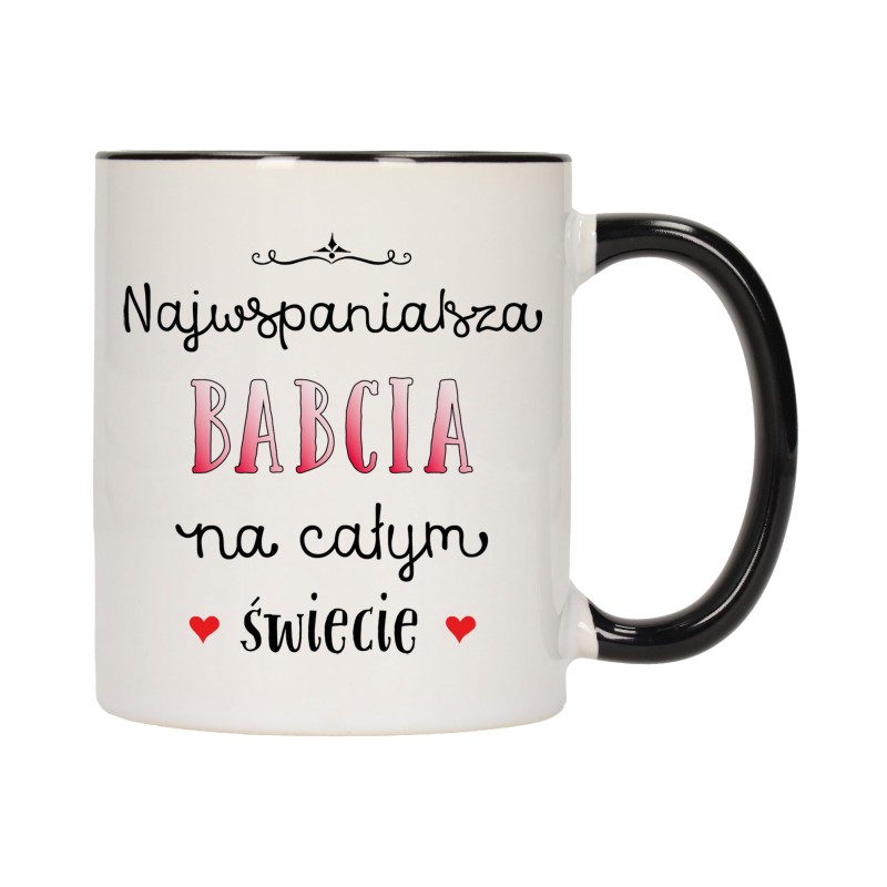 KUBEK KUBKI CZARNY ŚRODEK UCHO DLA DZIEŃ BABCI DZIADKA PREZENT W339