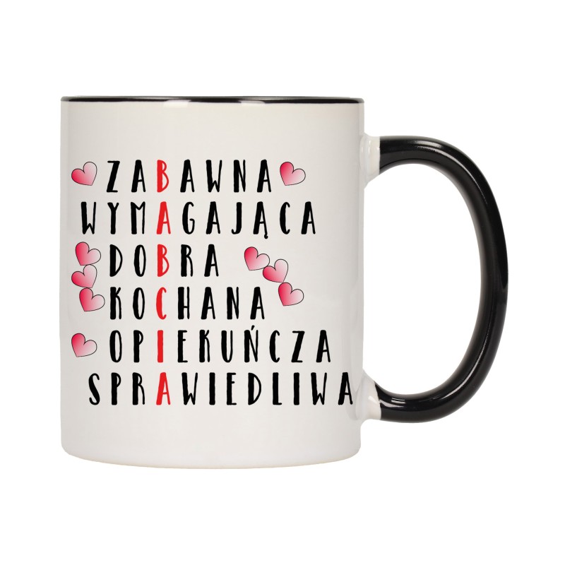 KUBEK KUBKI CZARNY ŚRODEK UCHO DLA DZIEŃ BABCI DZIADKA PREZENT W340