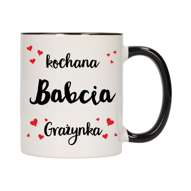 KUBEK KUBKI CZARNY ŚRODEK UCHO DLA DZIEŃ BABCI DZIADKA PREZENT W342