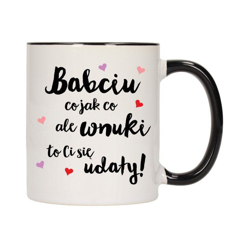 KUBEK KUBKI CZARNY ŚRODEK UCHO DLA DZIEŃ BABCI DZIADKA PREZENT W343