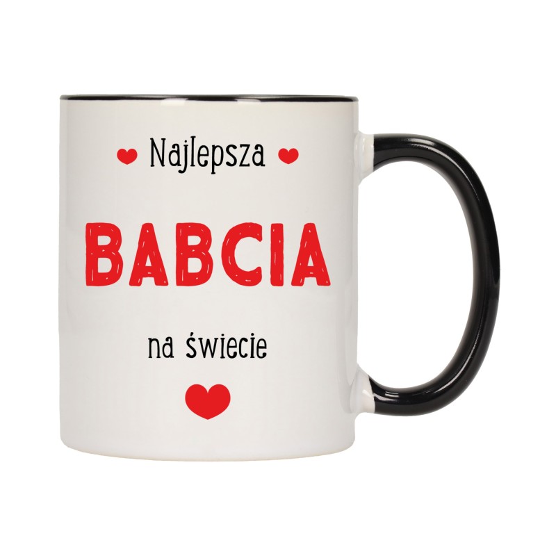 KUBEK KUBKI CZARNY ŚRODEK UCHO DLA DZIEŃ BABCI DZIADKA PREZENT W335