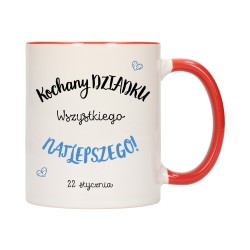 KUBEK KUBKI CZERWONY ŚRODEK UCHO DLA DZIEŃ BABCI DZIADKA PREZENT W346