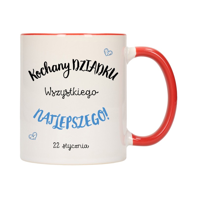 KUBEK KUBKI CZERWONY ŚRODEK UCHO DLA DZIEŃ BABCI DZIADKA PREZENT W346